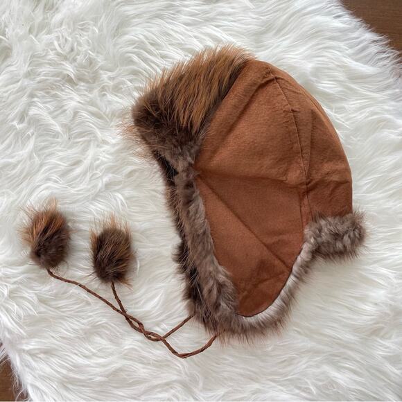 Handmade Ada M Wilson Alaskan Fox Trapper Hat Fox Fur Suede Leather Eskimo Brown - Picture 1 of 7